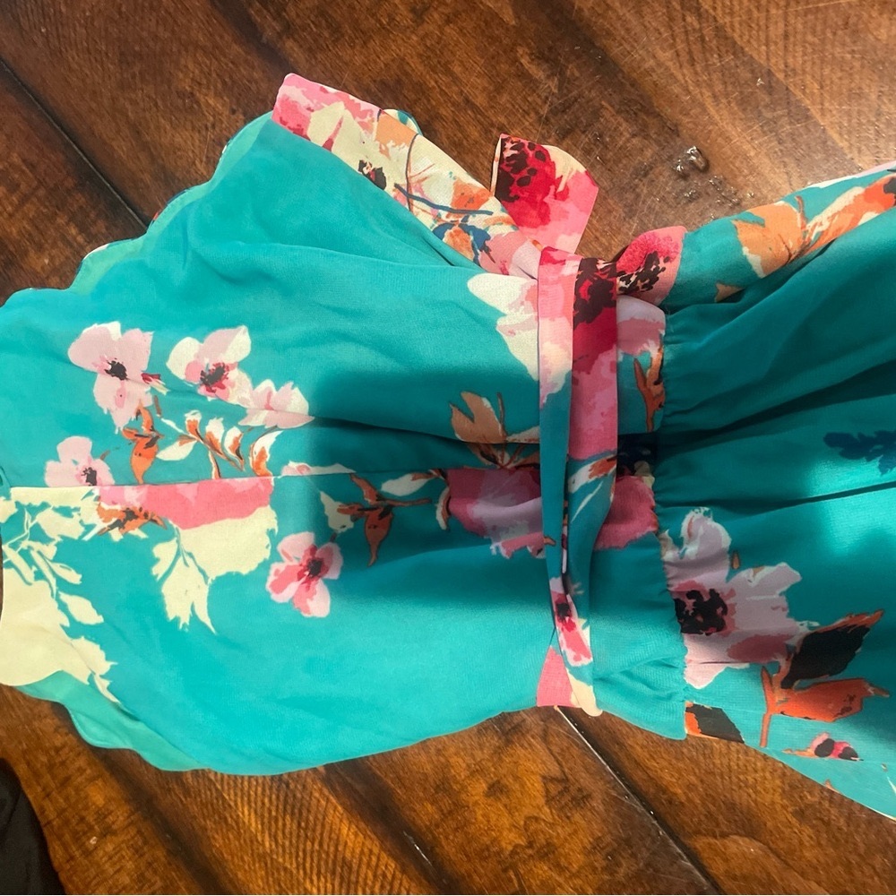 Floral Teal Dress - floor length for 5’3